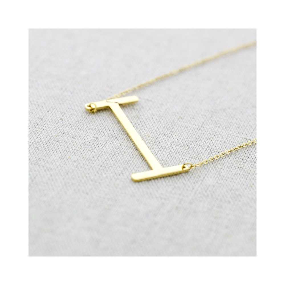 INITIAL LETTER I LARGE STEEL NECKLACE