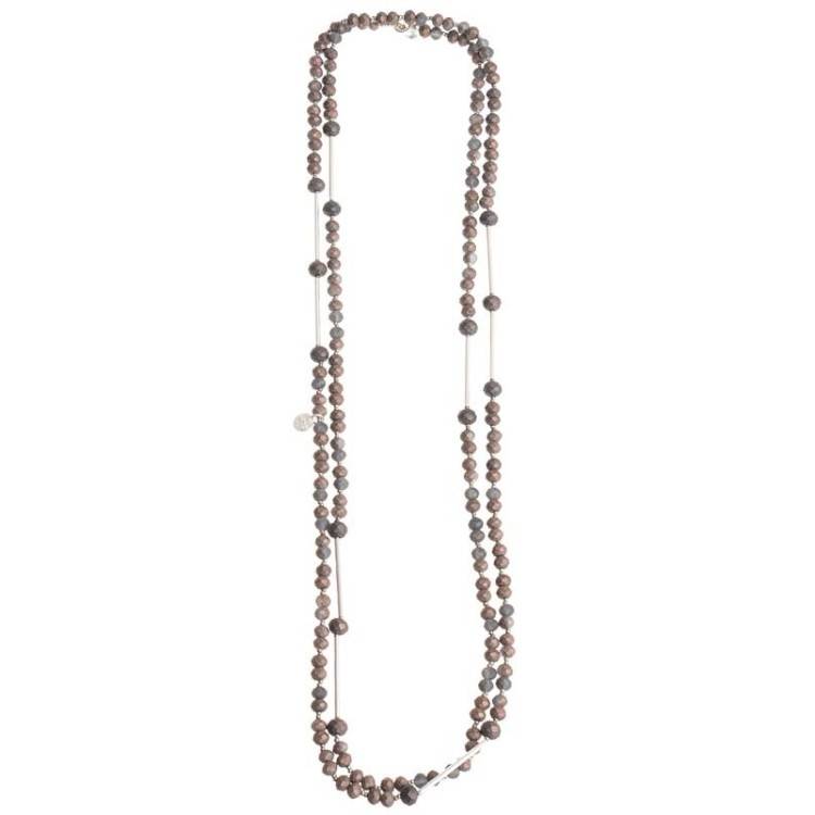 LONG NECKLACE METAL BEADS FACETED CRYSTALS