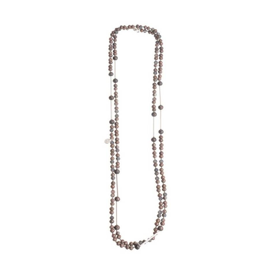 LONG NECKLACE METAL BEADS FACETED CRYSTALS