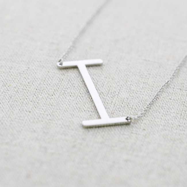 INITIAL LETTER I LARGE STEEL NECKLACE