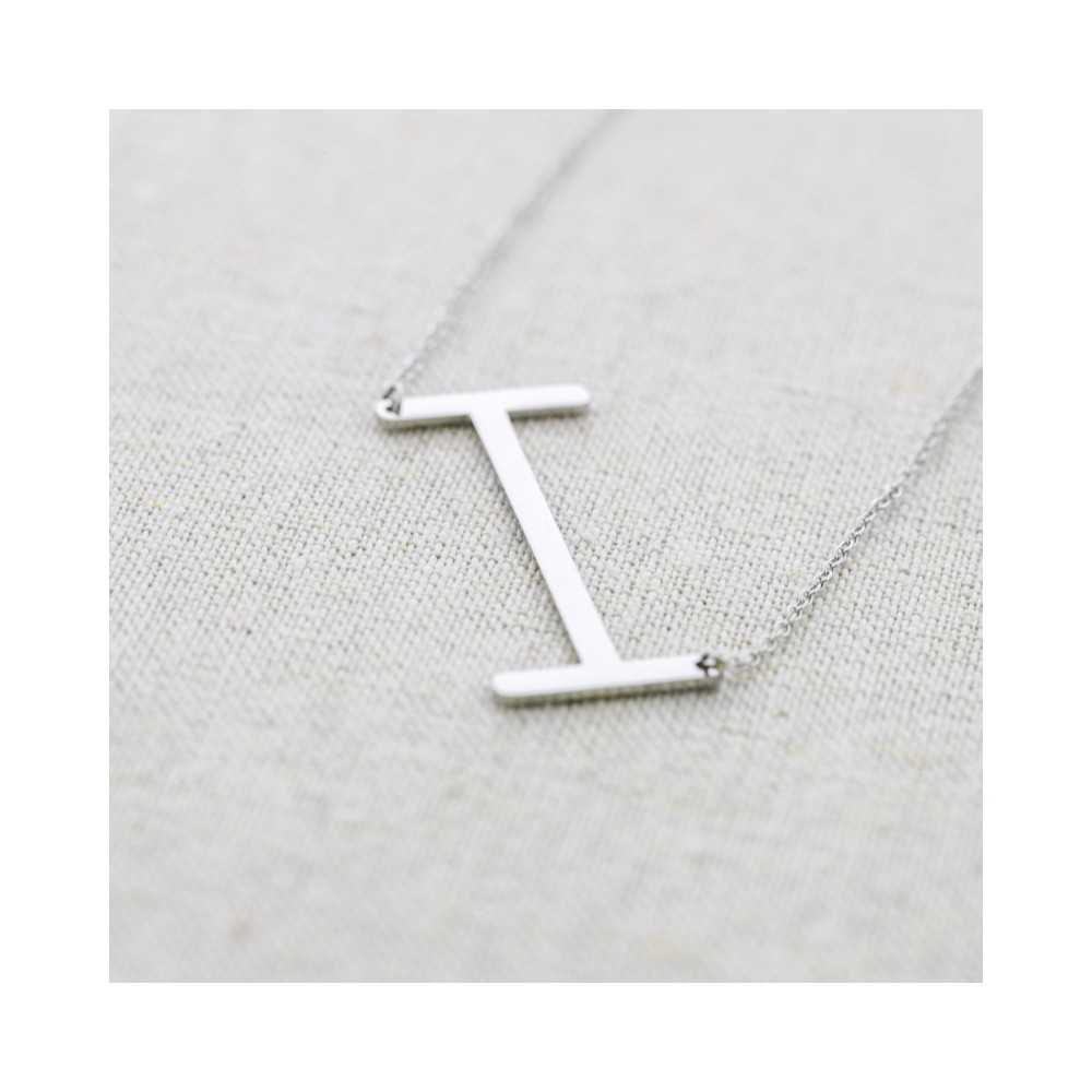 INITIAL LETTER I LARGE STEEL NECKLACE