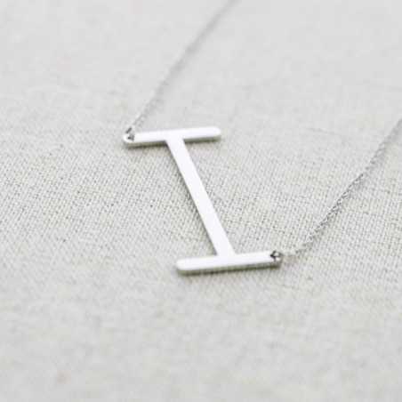 INITIAL LETTER I LARGE STEEL NECKLACE