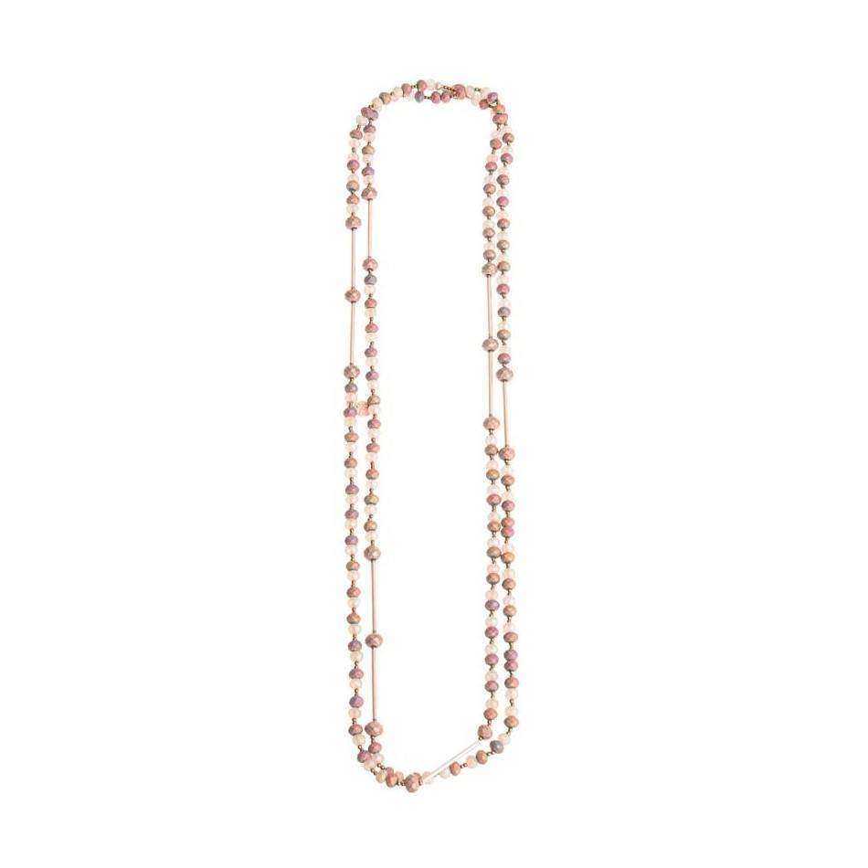 LONG NECKLACE METAL BEADS FACETED CRYSTALS