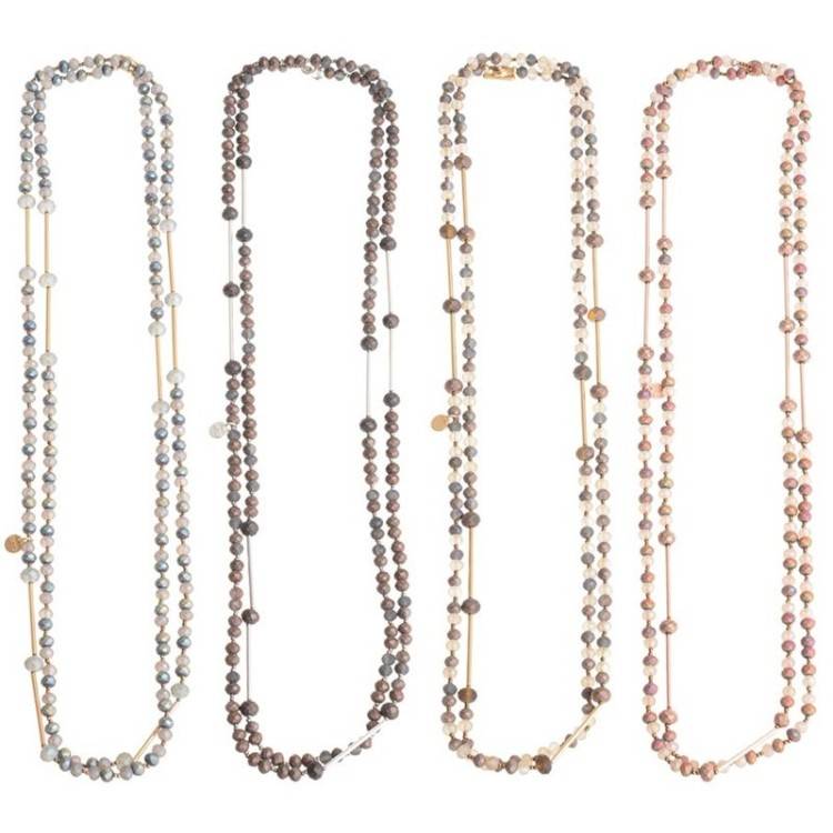 LONG NECKLACE METAL BEADS FACETED CRYSTALS 2