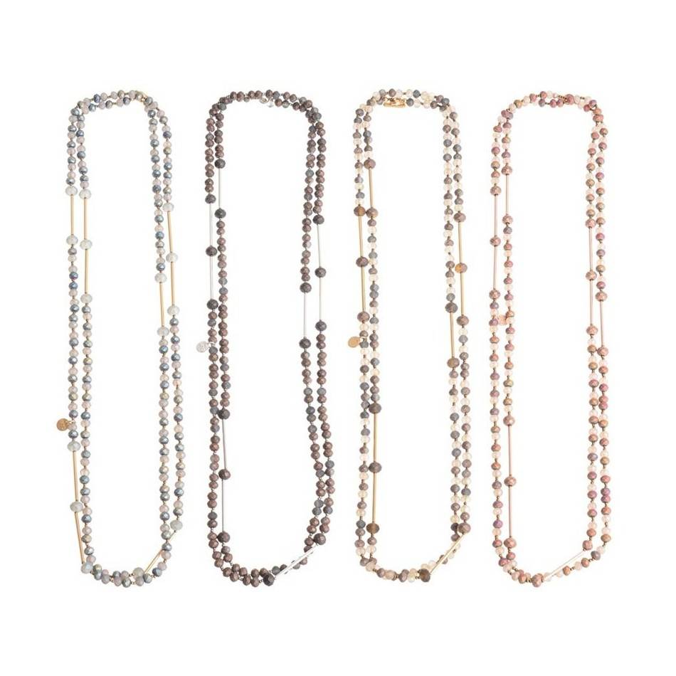 LONG NECKLACE METAL BEADS FACETED CRYSTALS