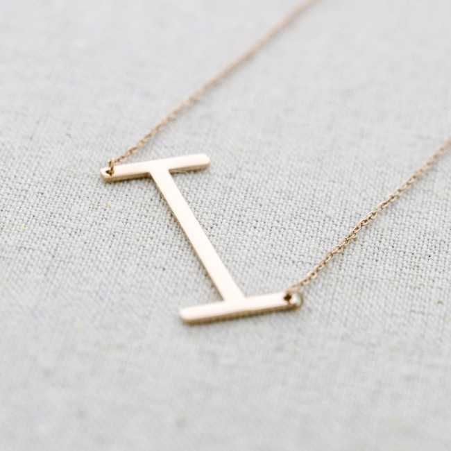 INITIAL LETTER I LARGE STEEL NECKLACE