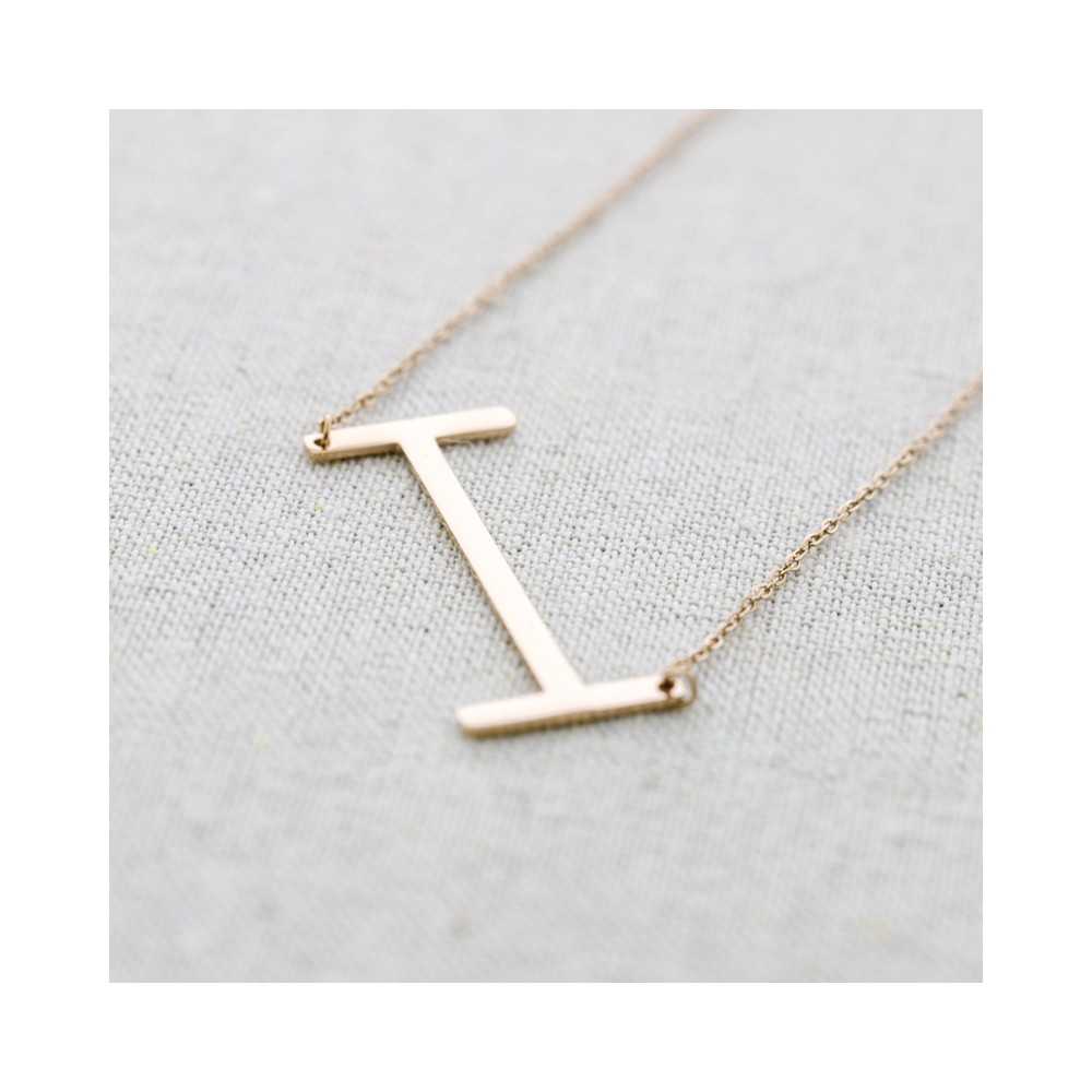 INITIAL LETTER I LARGE STEEL NECKLACE