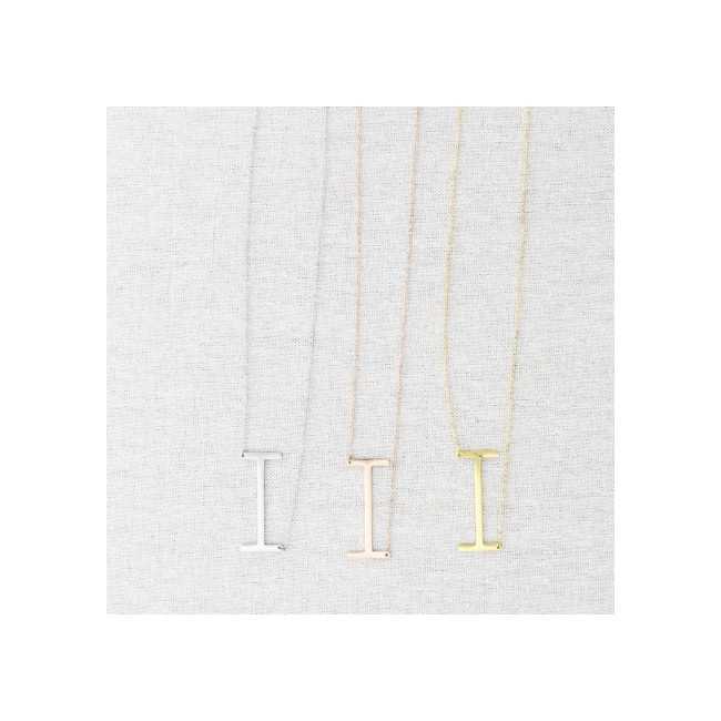 INITIAL LETTER I LARGE STEEL NECKLACE