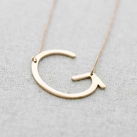 BIG INITIAL LETTER G STEEL NECKLACE