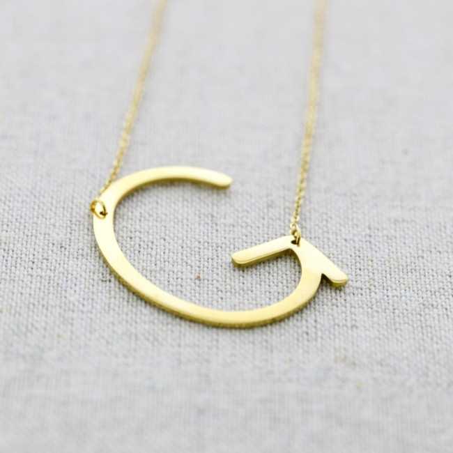 BIG INITIAL LETTER G STEEL NECKLACE