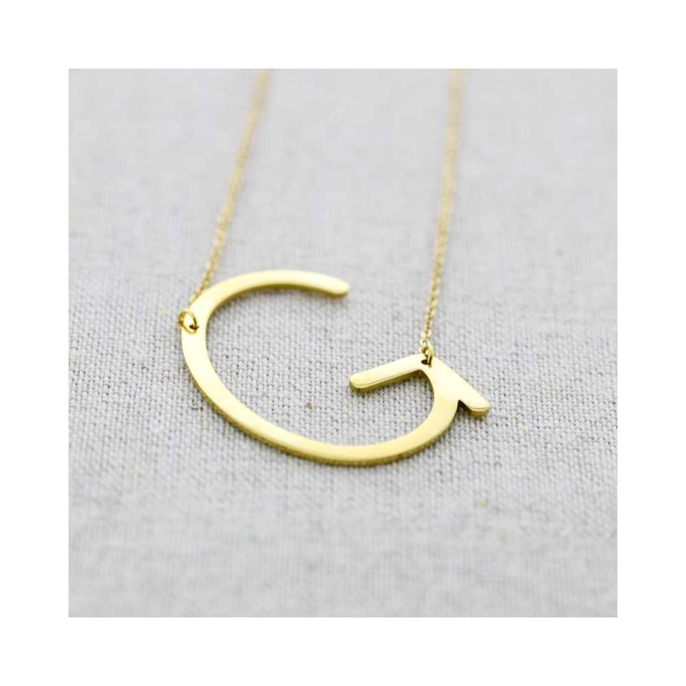 BIG INITIAL LETTER G STEEL NECKLACE