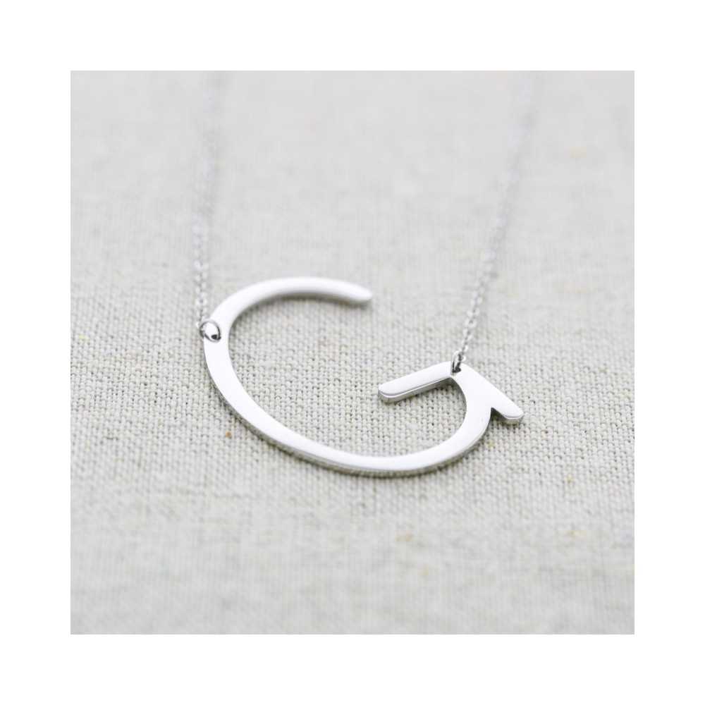 BIG INITIAL LETTER G STEEL NECKLACE