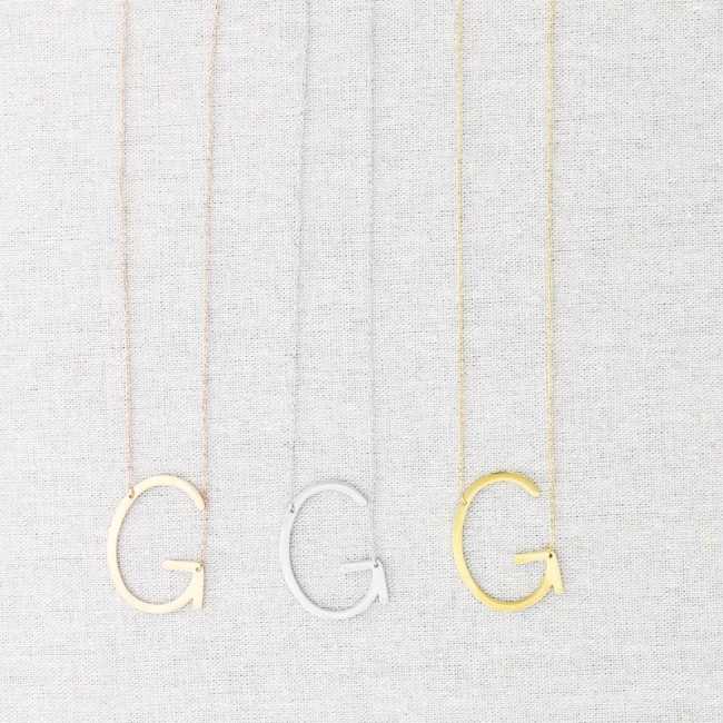 BIG INITIAL LETTER G STEEL NECKLACE