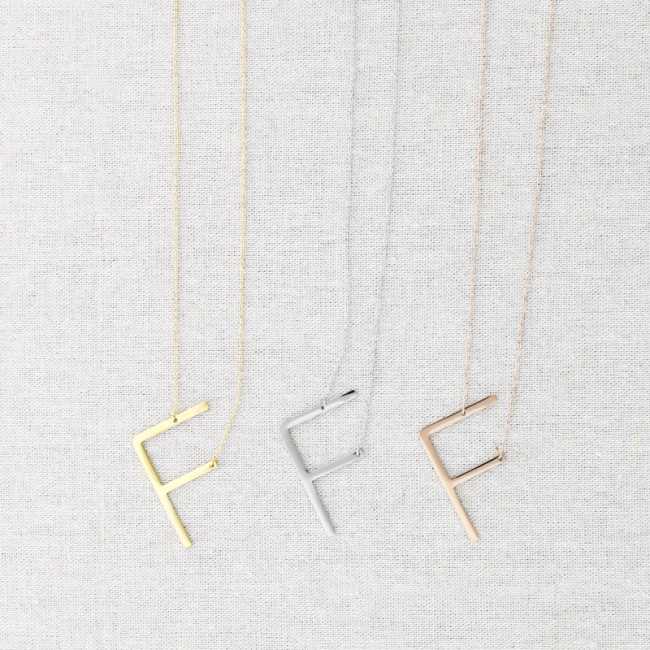 INITIAL LETTER F LARGE STEEL NECKLACE