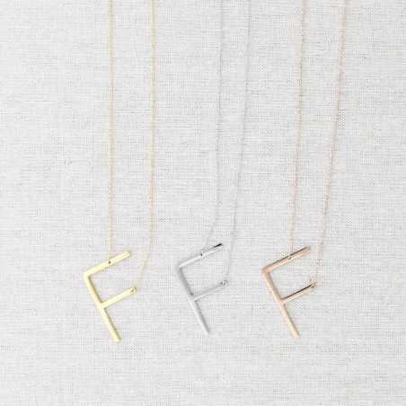 INITIAL LETTER F LARGE STEEL NECKLACE