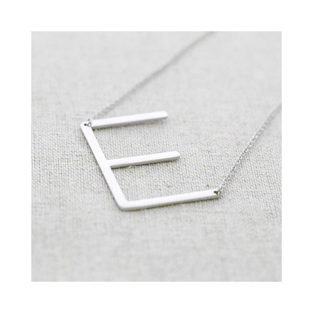 INITIAL LETTER E LARGE STEEL NECKLACE