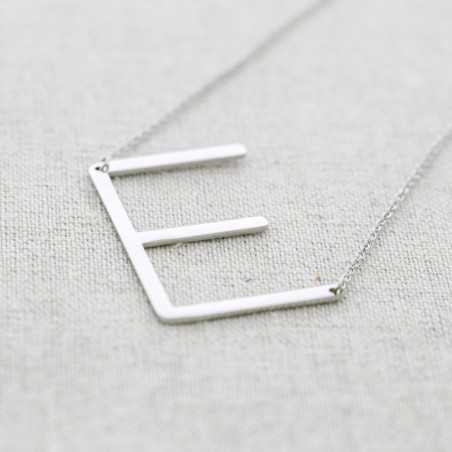 INITIAL LETTER E LARGE STEEL NECKLACE