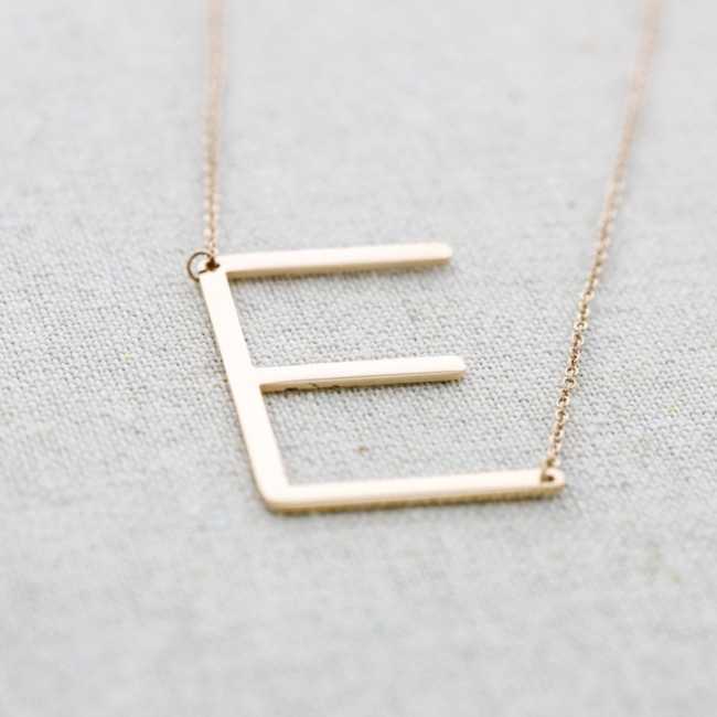 INITIAL LETTER E LARGE STEEL NECKLACE