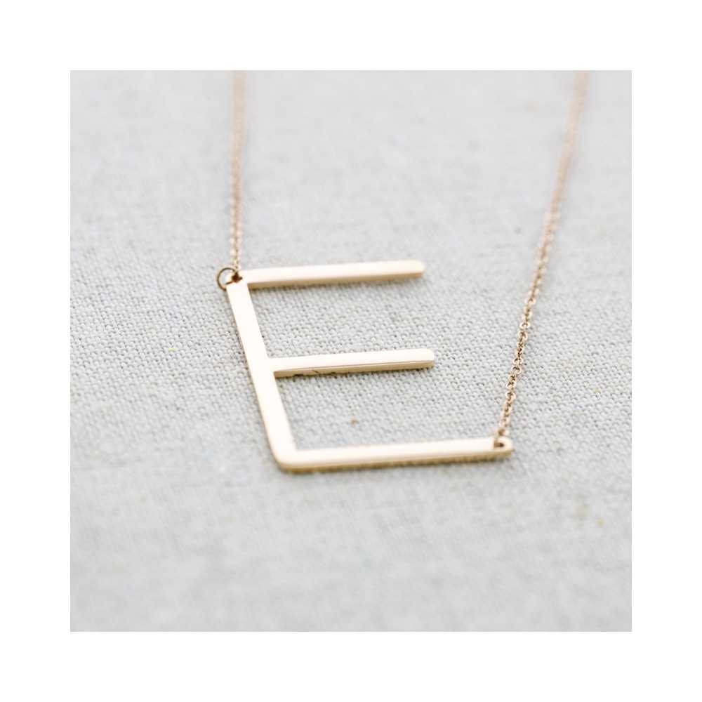 INITIAL LETTER E LARGE STEEL NECKLACE