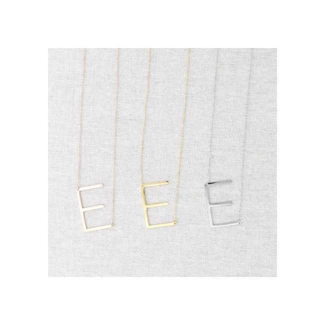 INITIAL LETTER E LARGE STEEL NECKLACE