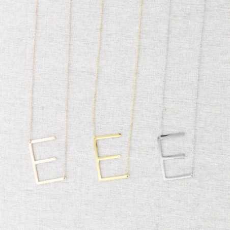 INITIAL LETTER E LARGE STEEL NECKLACE