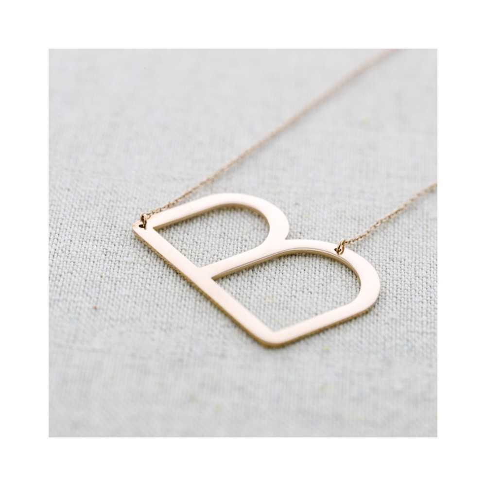 BIG INITIAL LETTER B STEEL NECKLACE