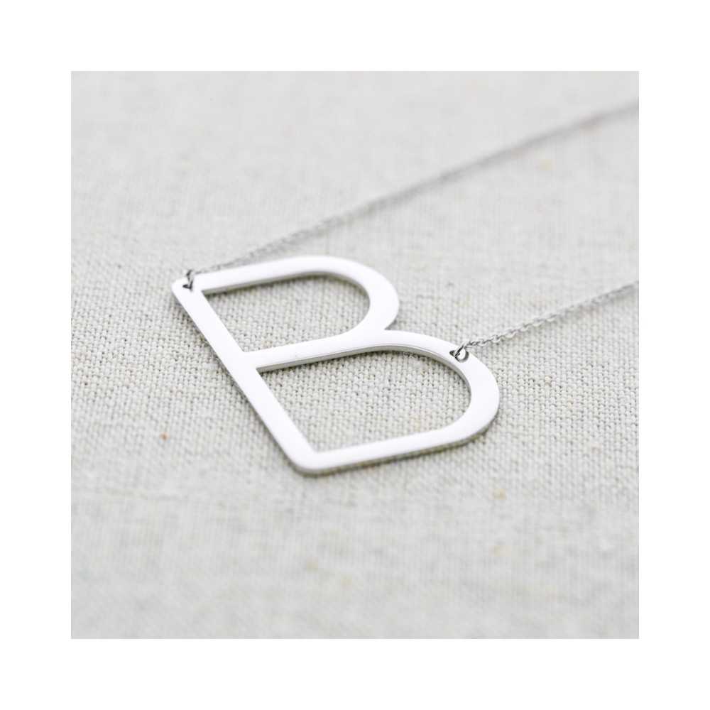 BIG INITIAL LETTER B STEEL NECKLACE