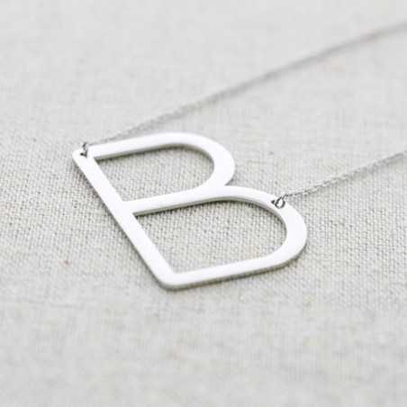 BIG INITIAL LETTER B STEEL NECKLACE