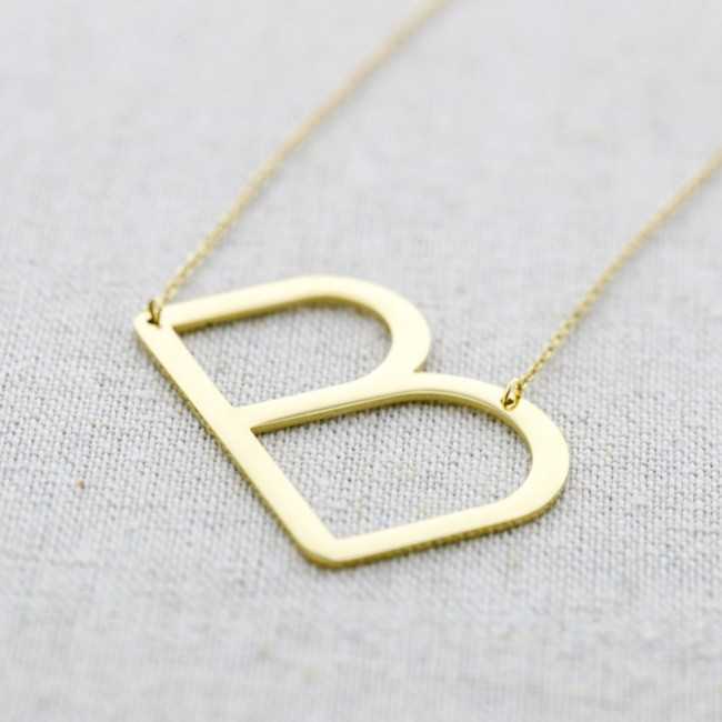 BIG INITIAL LETTER B STEEL NECKLACE