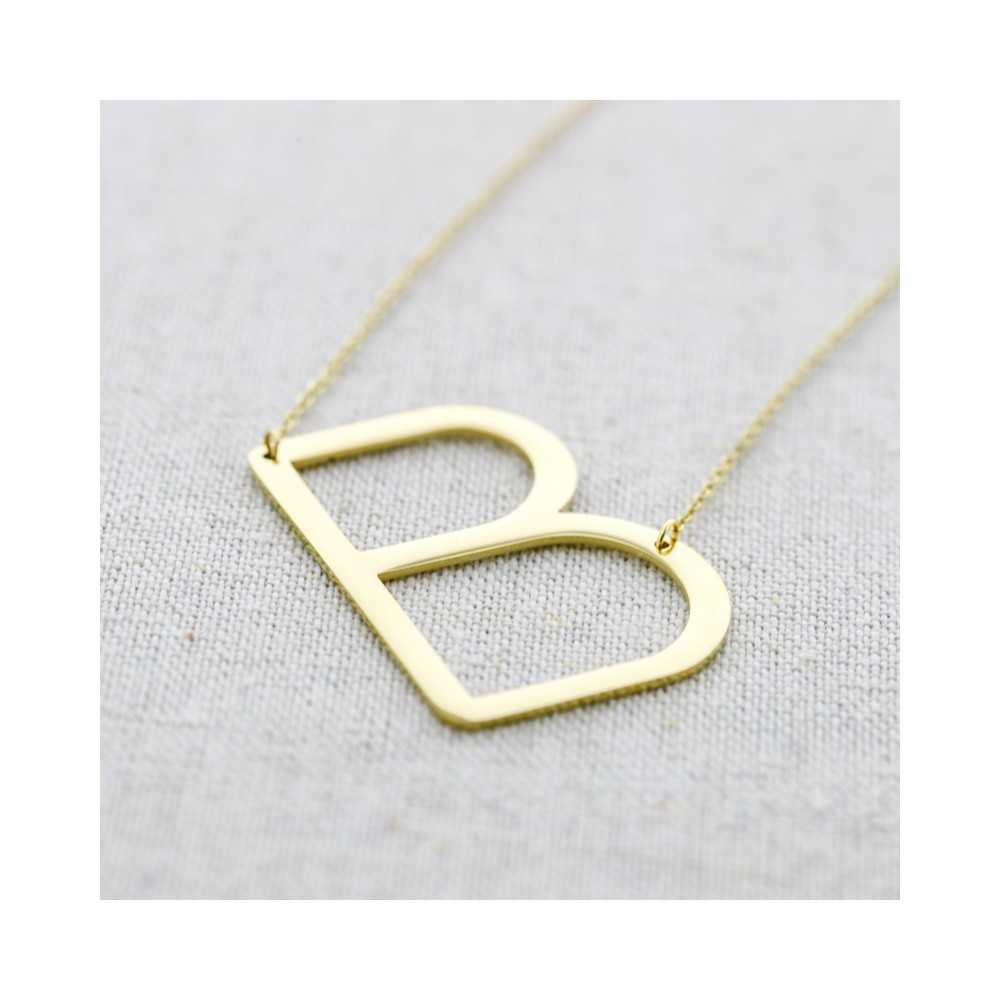 BIG INITIAL LETTER B STEEL NECKLACE