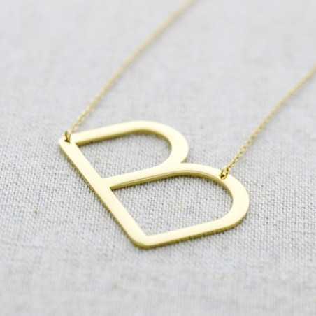 BIG INITIAL LETTER B STEEL NECKLACE