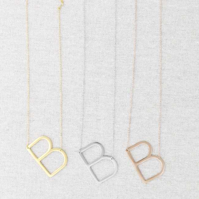 BIG INITIAL LETTER B STEEL NECKLACE