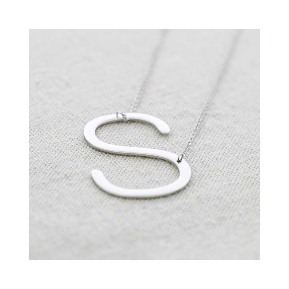 INITIAL LETTER S LARGE STEEL NECKLACE