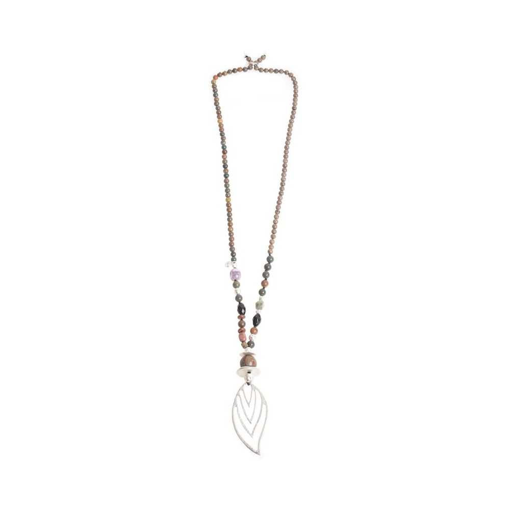 IRREGULAR METAL STONES FILIGREE LEAF LONG PENDANT NECKLACE