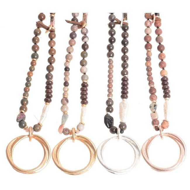 IRREGULAR METAL STONES LONG PENDANT RING NECKLACE