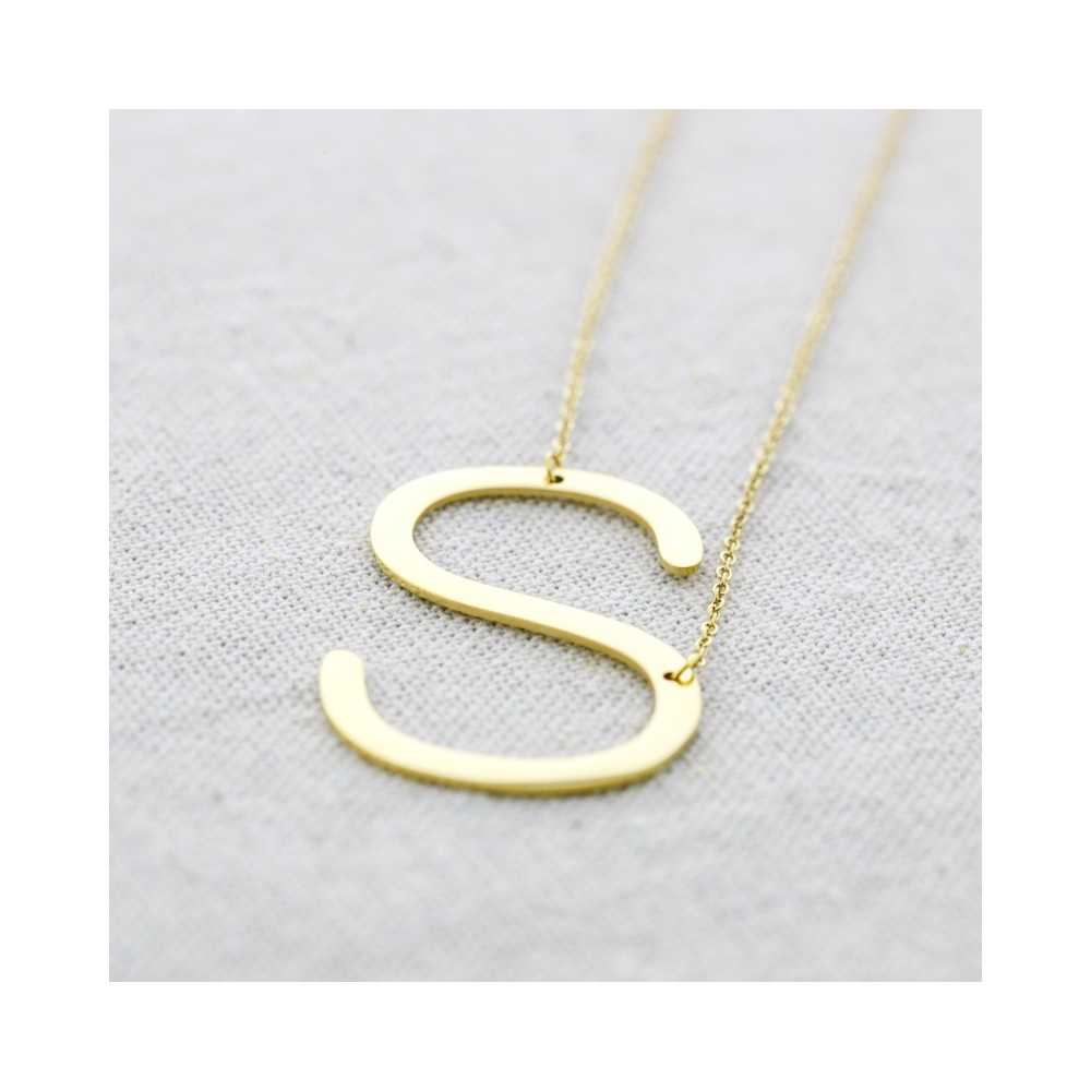 INITIAL LETTER S LARGE STEEL NECKLACE