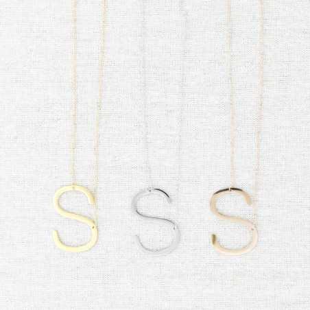 INITIAL LETTER S LARGE STEEL NECKLACE