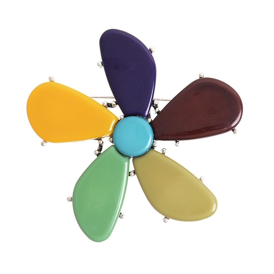 METAL RESIN FLOWER BROOCH
