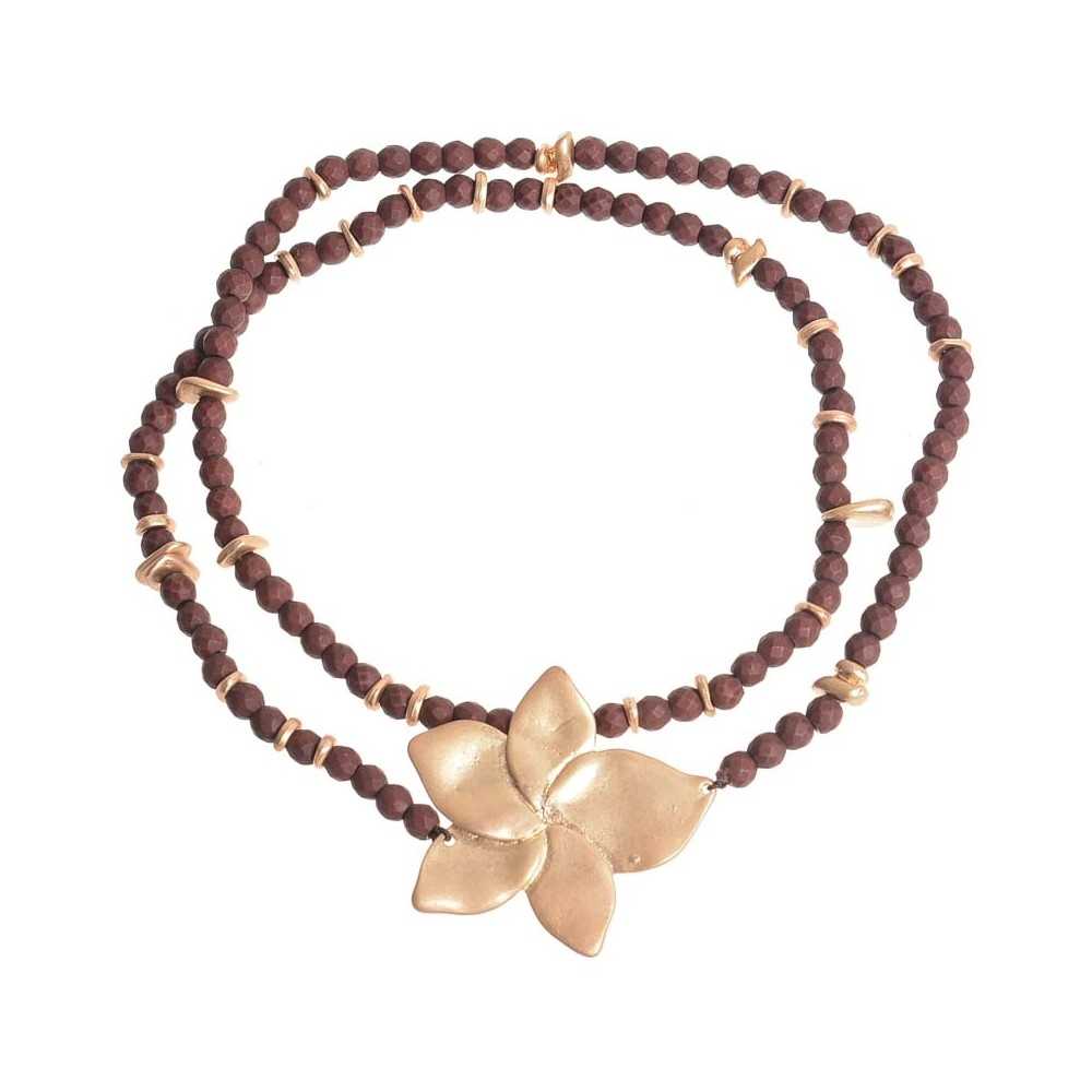 ELASTIC SHORT NECKLACE WITH METAL FLOWER FACETED BEADS