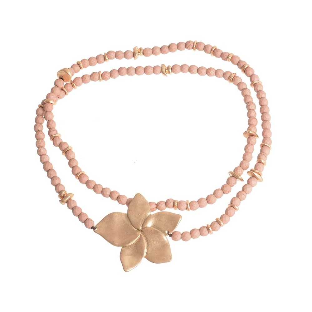 ELASTIC SHORT NECKLACE WITH METAL FLOWER FACETED BEADS