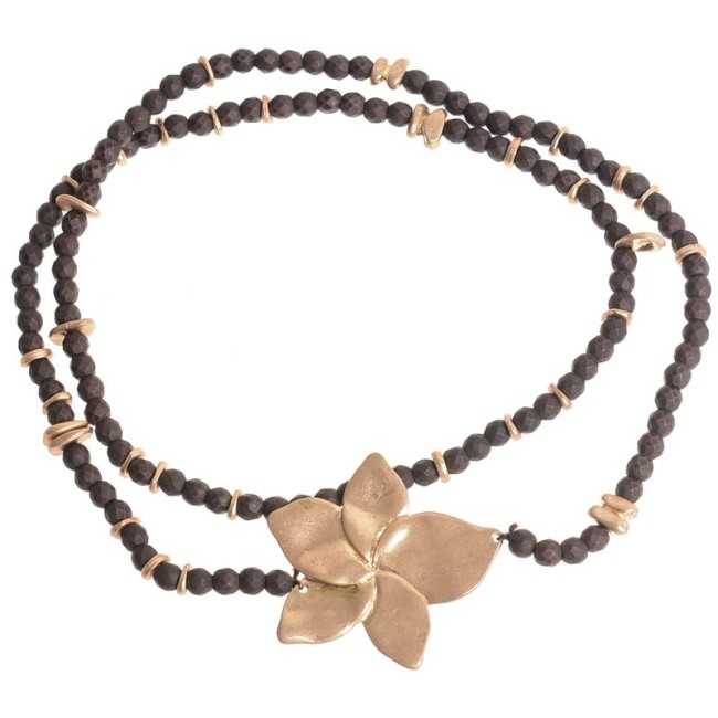 ELASTIC SHORT NECKLACE WITH METAL FLOWER FACETED BEADS