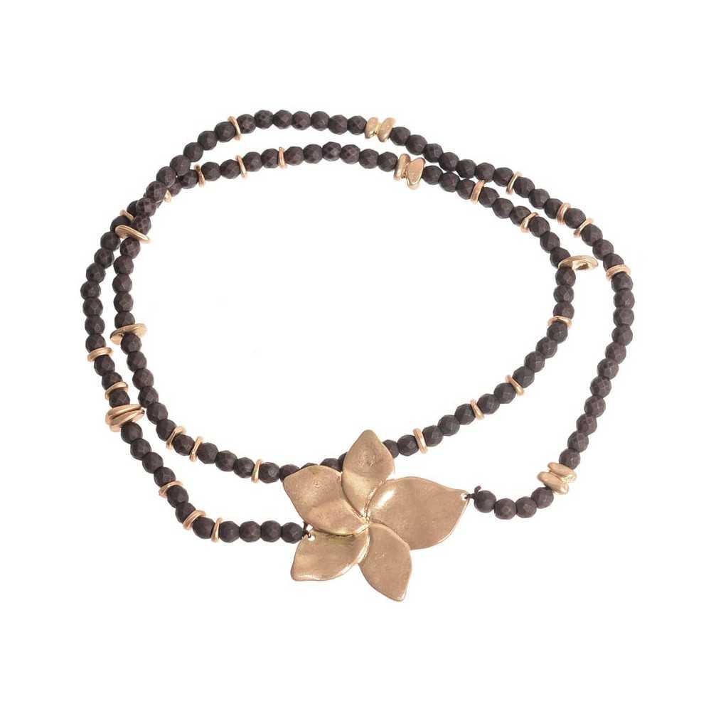 ELASTIC SHORT NECKLACE WITH METAL FLOWER FACETED BEADS