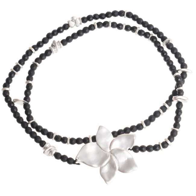 ELASTIC SHORT NECKLACE WITH METAL FLOWER FACETED BEADS