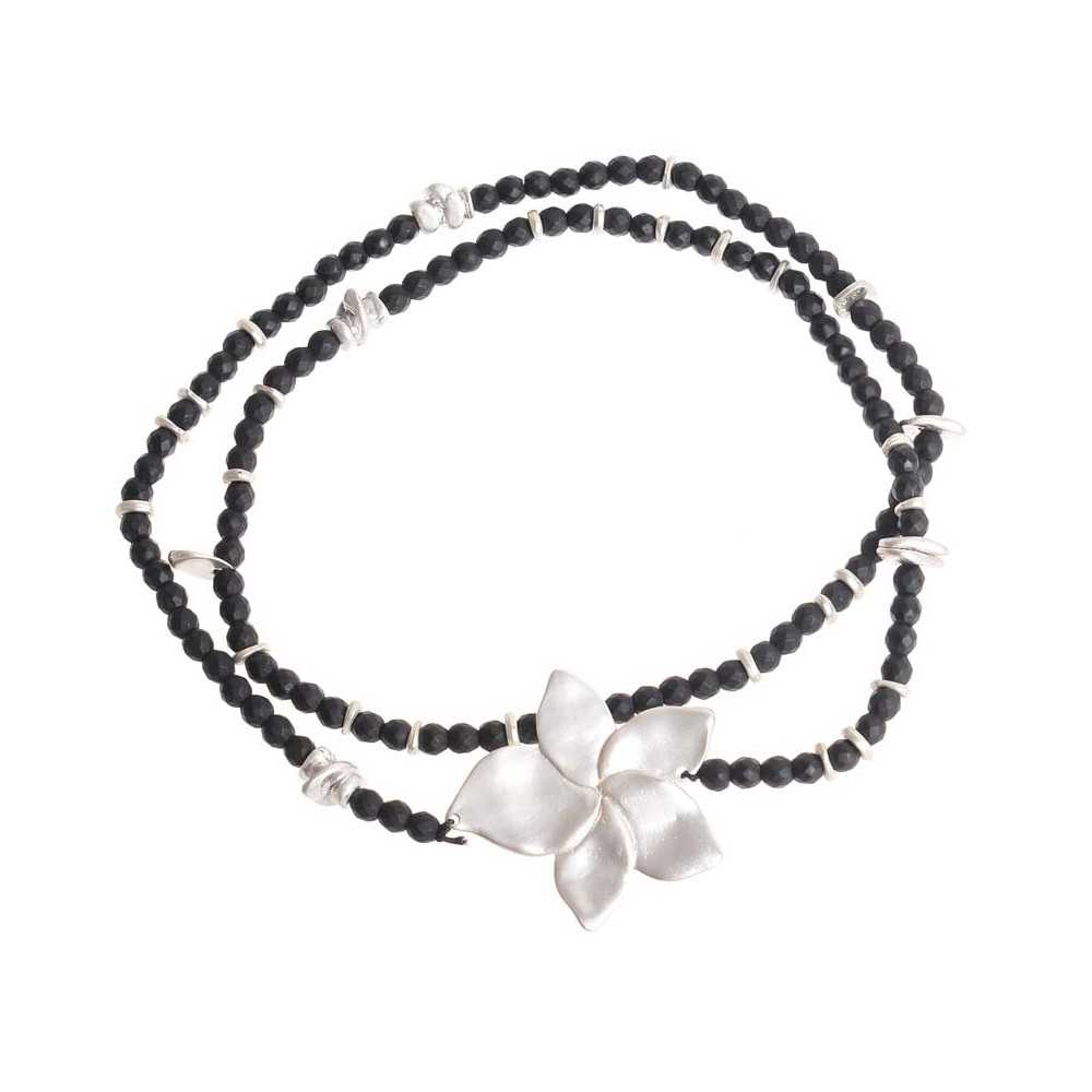 ELASTIC SHORT NECKLACE WITH METAL FLOWER FACETED BEADS