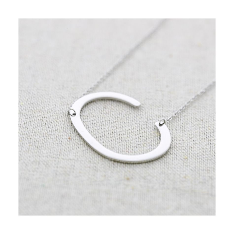 BIG INITIAL LETTER C STEEL NECKLACE