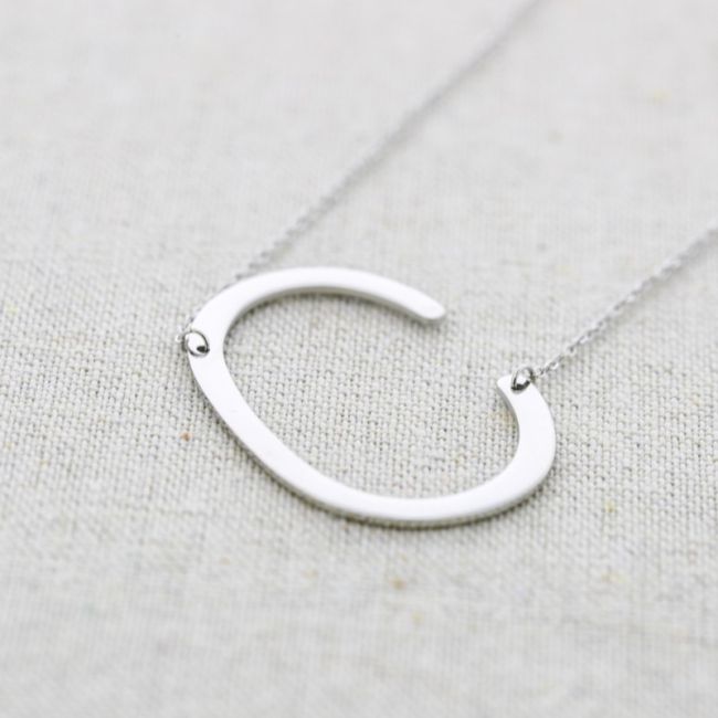 BIG INITIAL LETTER C STEEL NECKLACE