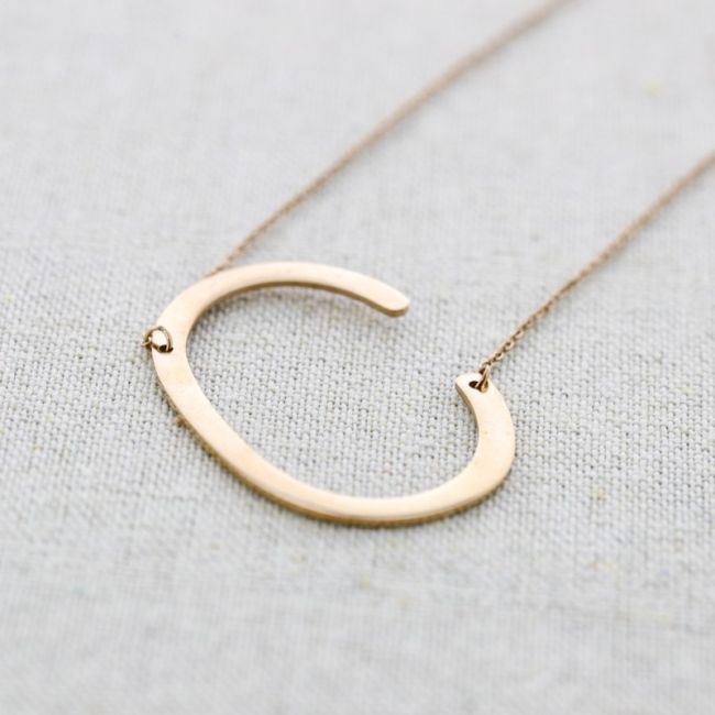 BIG INITIAL LETTER C STEEL NECKLACE