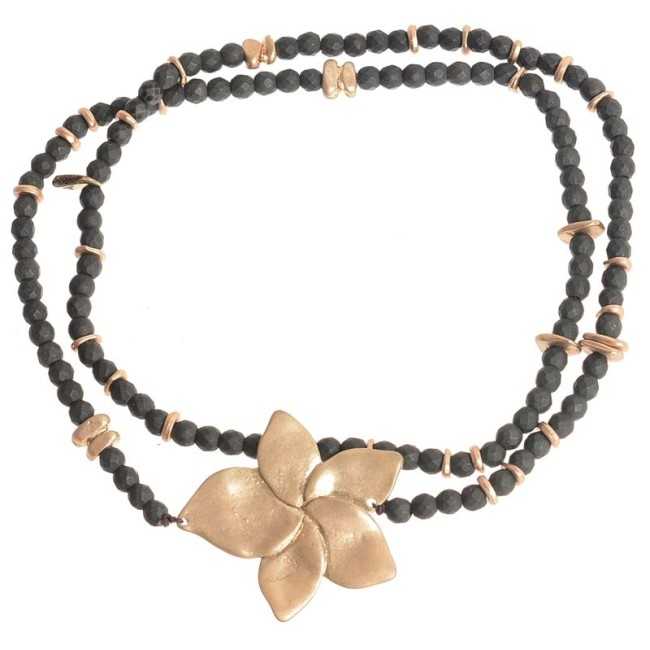 ELASTIC SHORT NECKLACE WITH METAL FLOWER FACETED BEADS