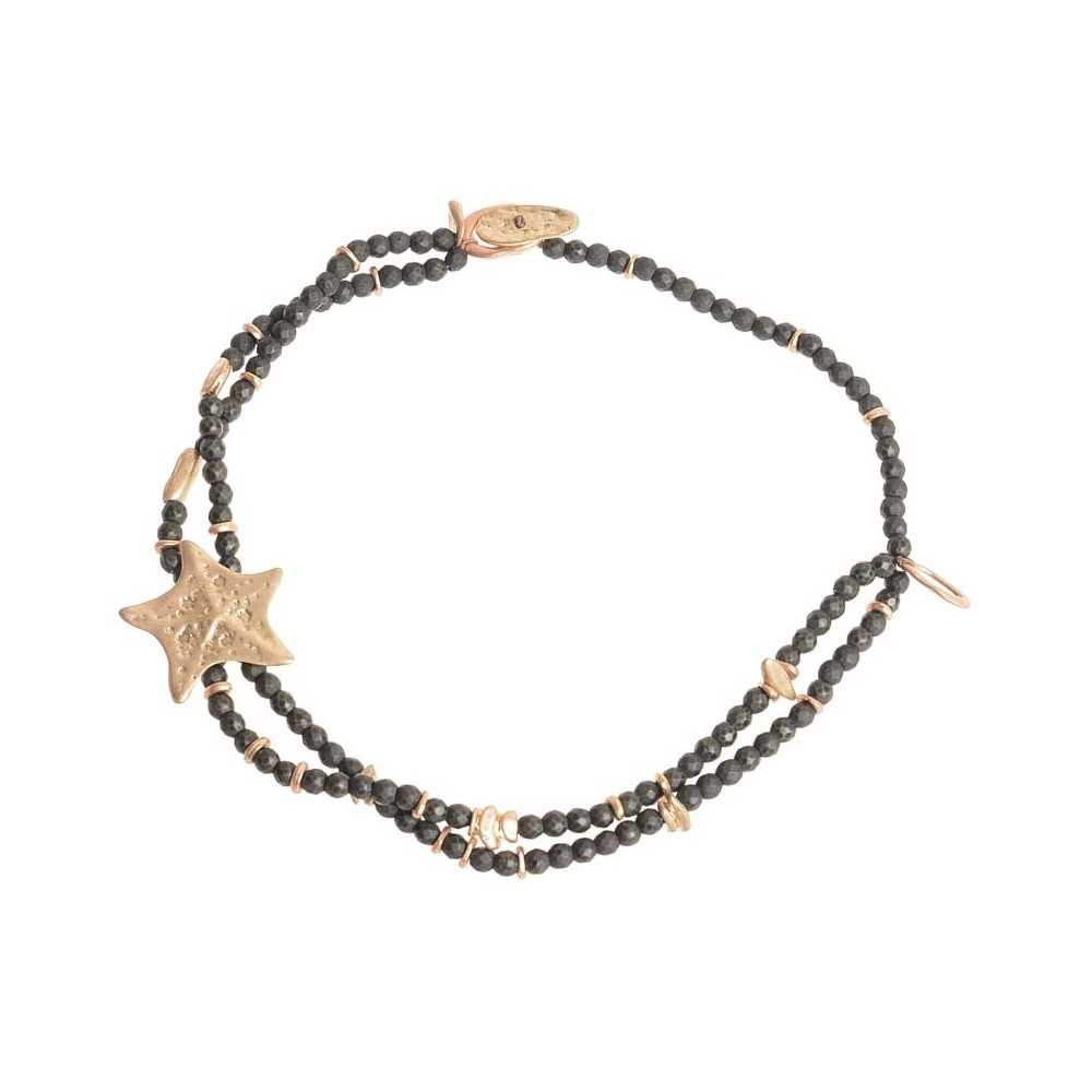 METAL STARFISH DOUBLE FACETED BEADS SHORT NECKLACE