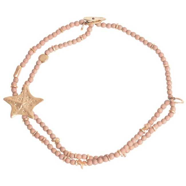 METAL STARFISH DOUBLE FACETED BEADS SHORT NECKLACE